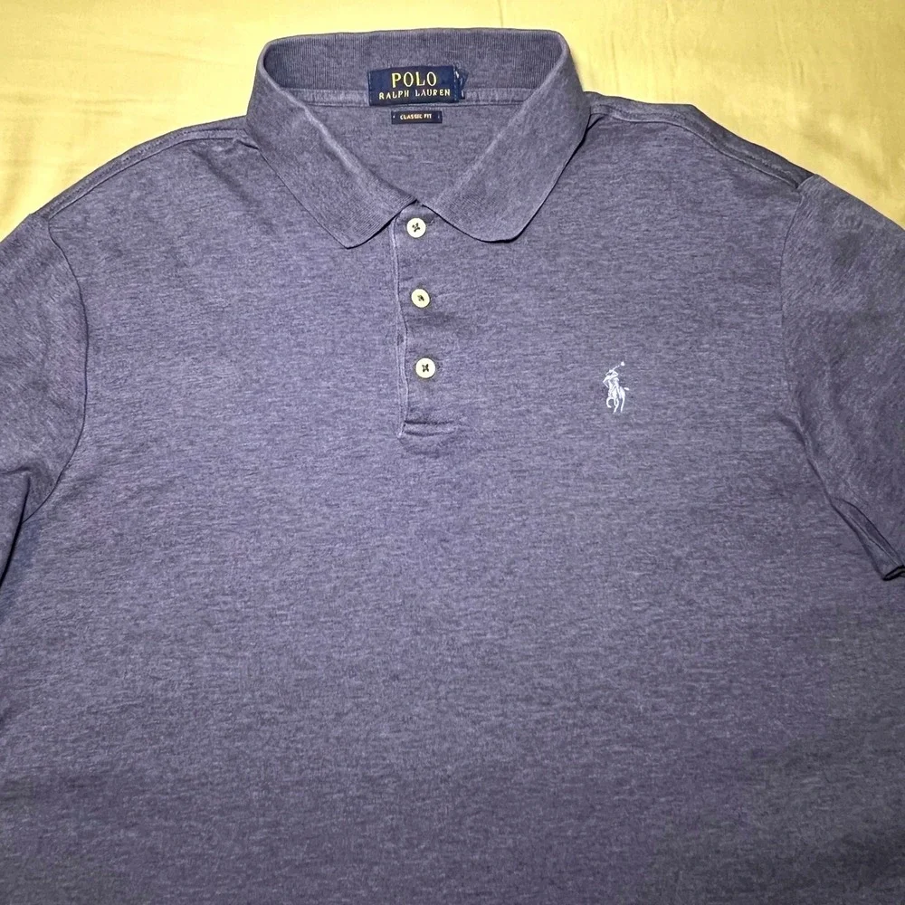 Polo Ralph Lauren Mens Classic Fit Cotton Polo Shirt Heathered Blue XL